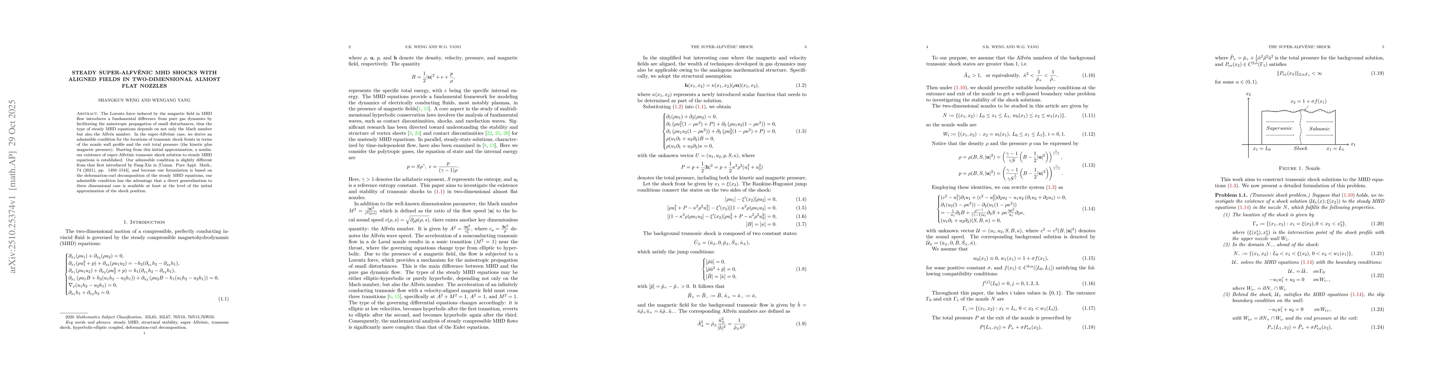 Thumbnail for Steady super-Alfvénic MHD shocks with aligned fields in
  two-dimensional almost flat nozzles