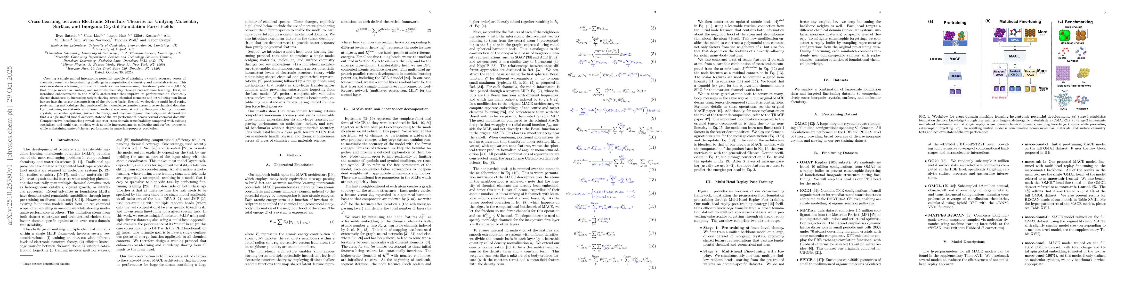 Thumbnail for Cross Learning between Electronic Structure Theories for Unifying
  Molecular, Surface, and Inorganic Crystal Foundation Force Fields
