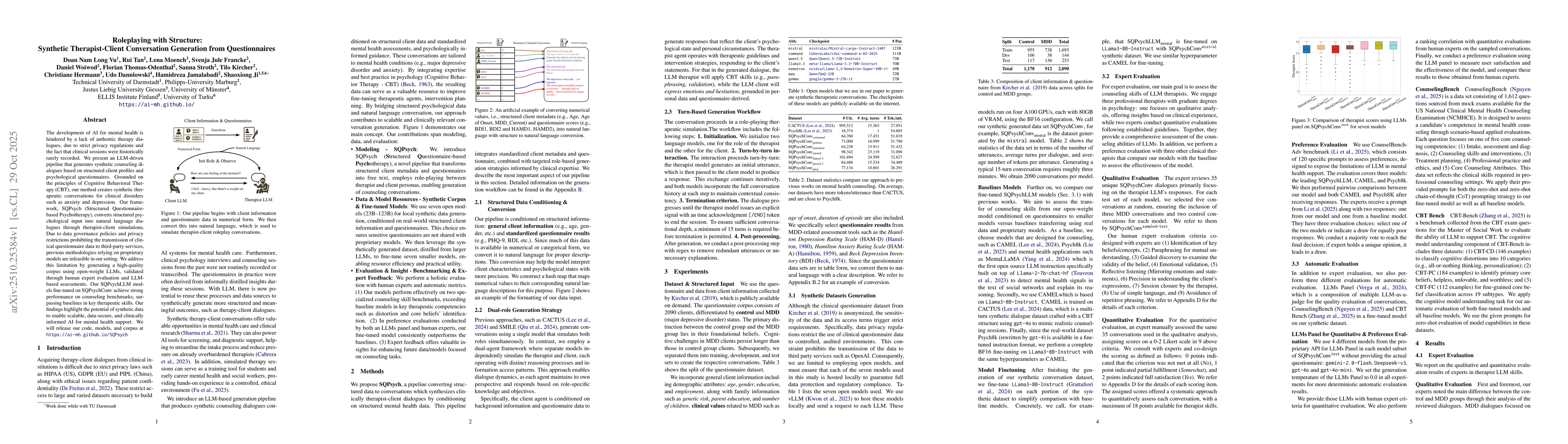 Thumbnail for Roleplaying with Structure: Synthetic Therapist-Client Conversation
  Generation from Questionnaires