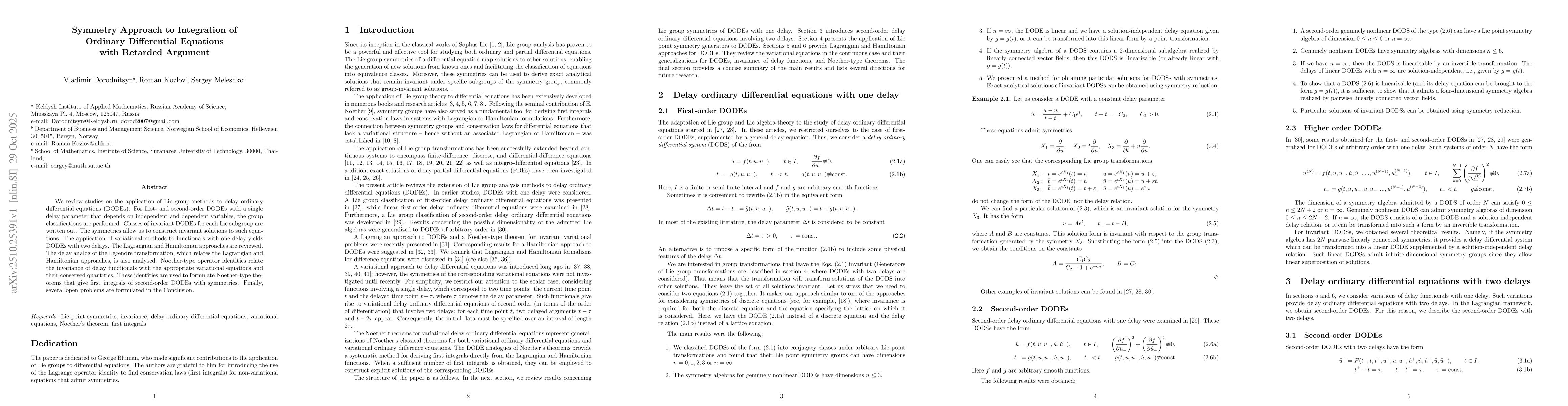Thumbnail for Symmetry Approach to Integration of Ordinary Differential Equations with
  Retarded Argument