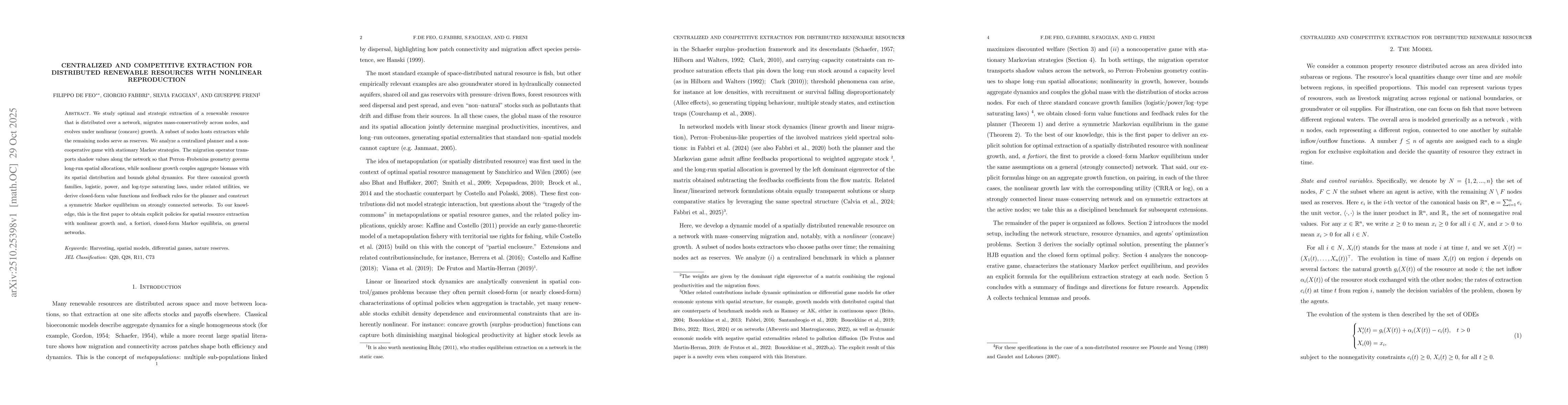 Thumbnail for Centralized and Competitive Extraction for Distributed Renewable
  Resources with Nonlinear Reproduction