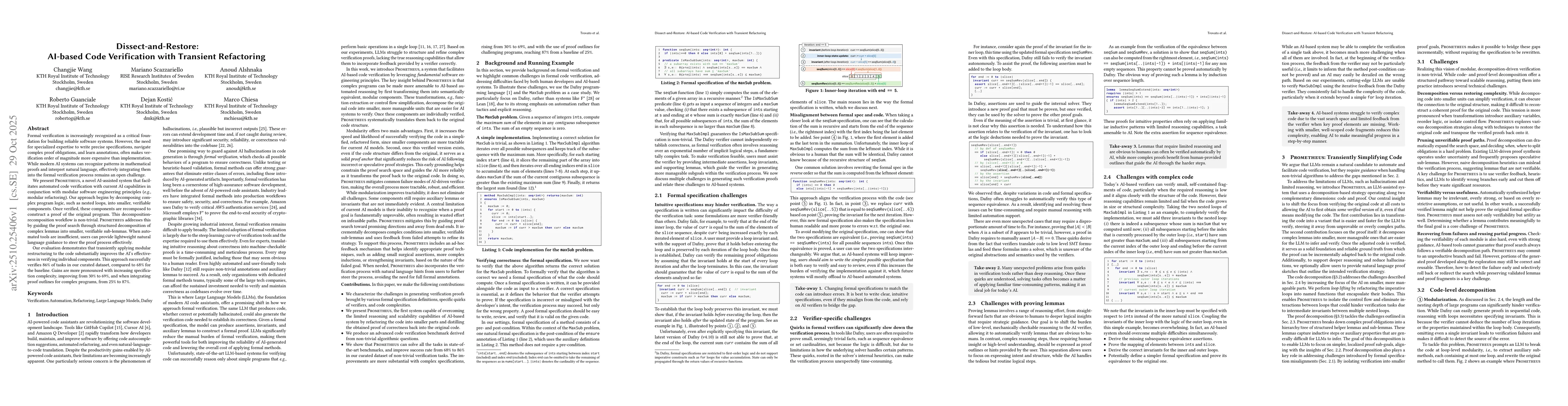 Thumbnail for Dissect-and-Restore: AI-based Code Verification with Transient
  Refactoring