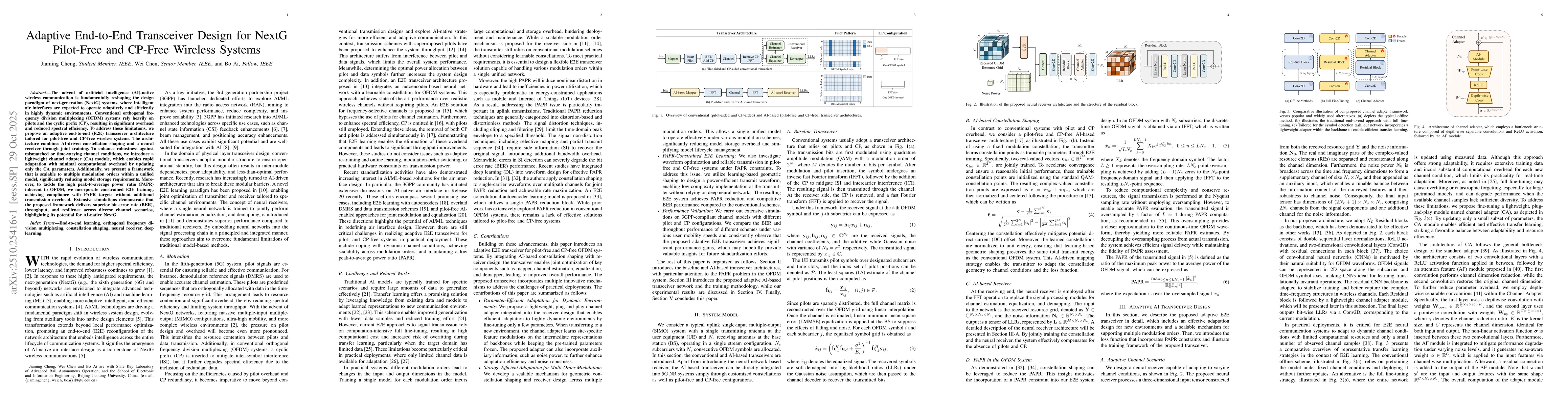 Thumbnail for Adaptive End-to-End Transceiver Design for NextG Pilot-Free and CP-Free
  Wireless Systems