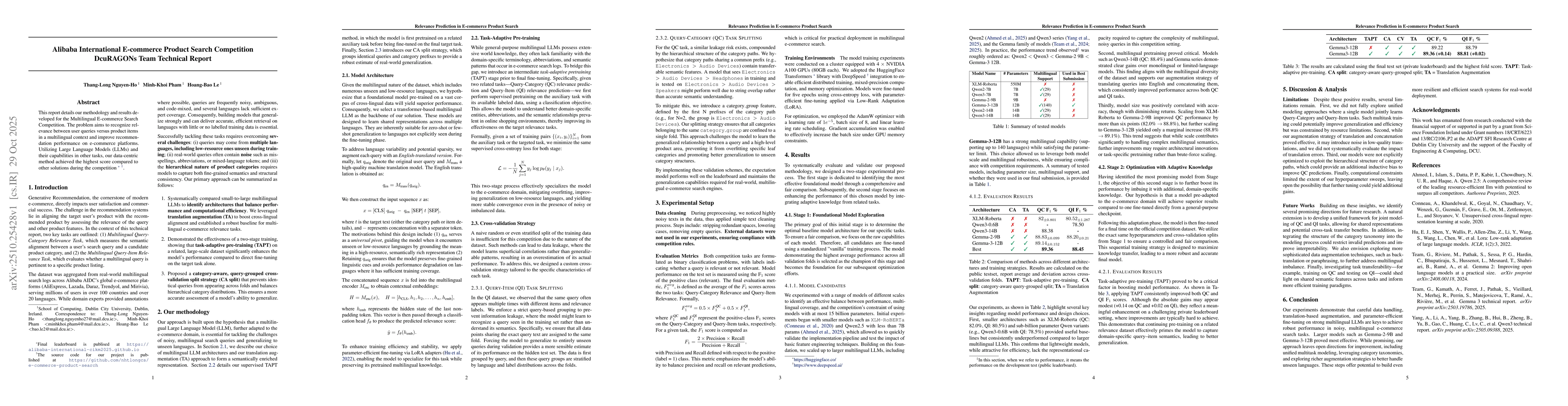 Thumbnail for Alibaba International E-commerce Product Search Competition DcuRAGONs
  Team Technical Report