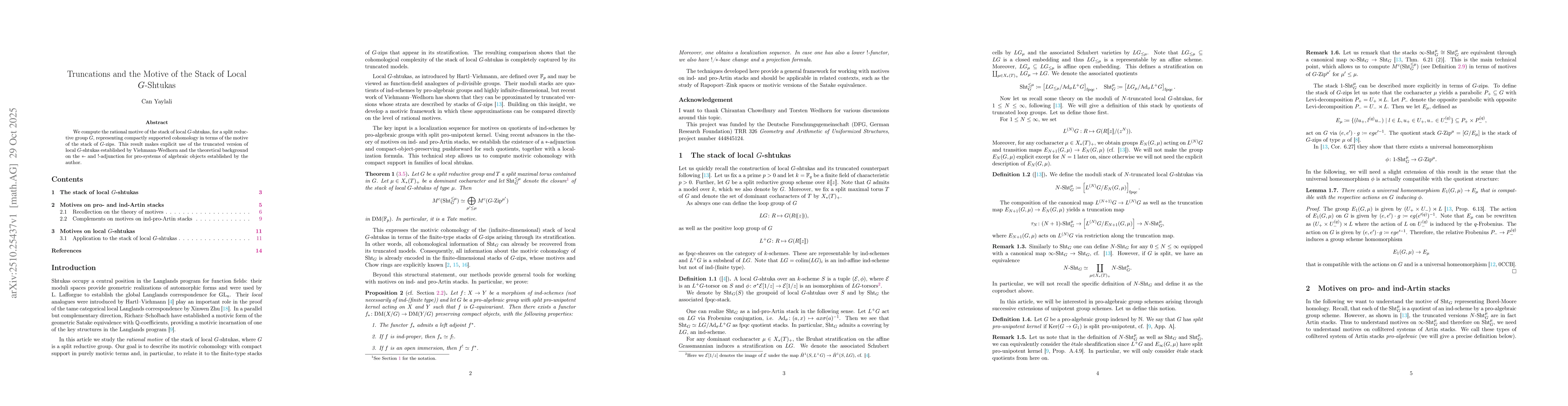 Thumbnail for Truncations and the Motive of the Stack of Local $G$-Shtukas