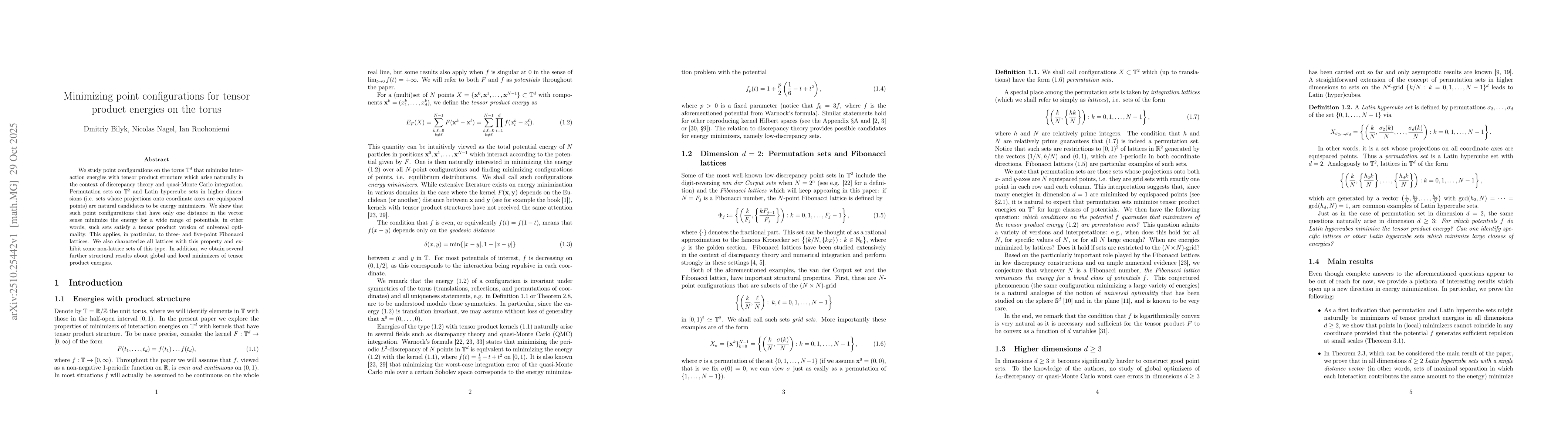 Thumbnail for Minimizing point configurations for tensor product energies on the torus