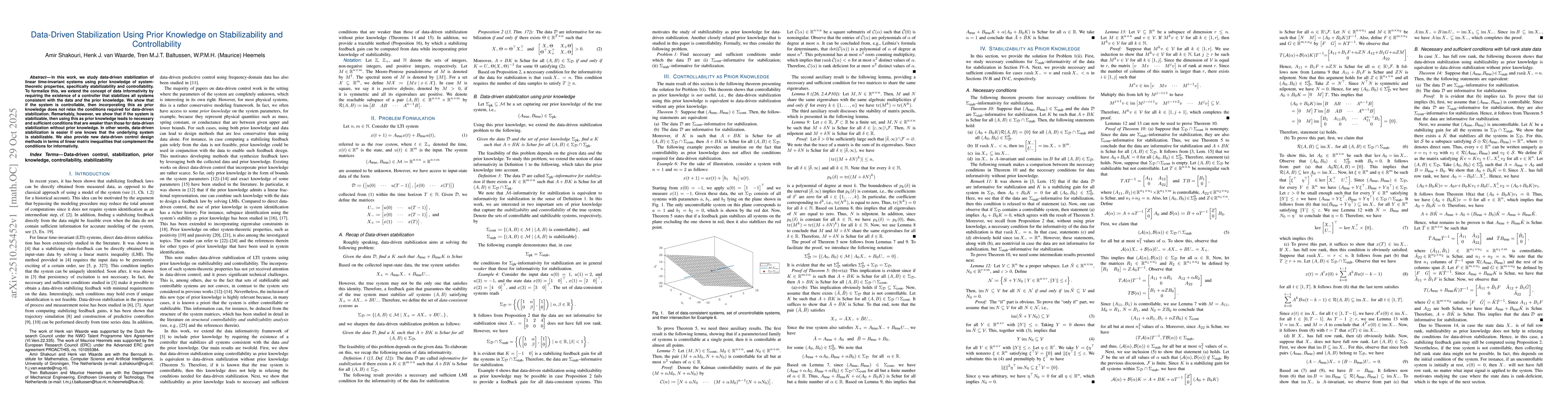 Thumbnail for Data-Driven Stabilization Using Prior Knowledge on Stabilizability and
  Controllability