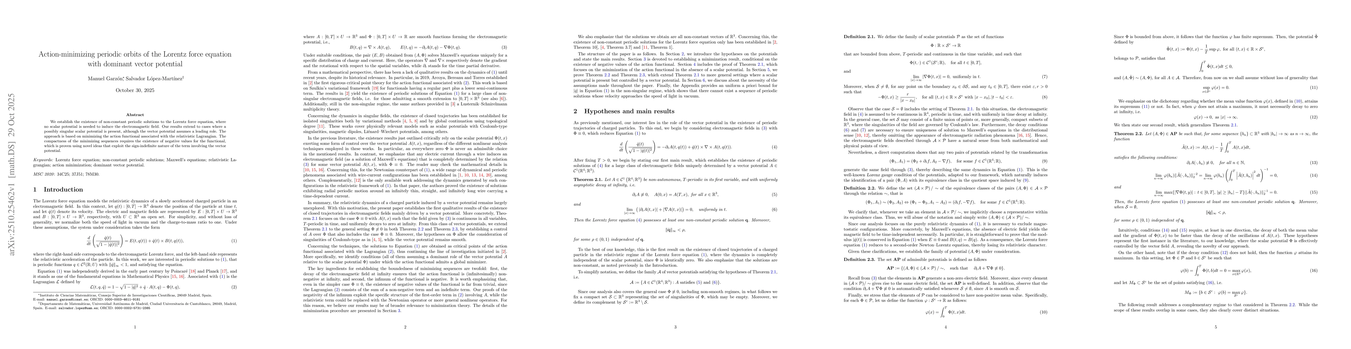 Thumbnail for Action-minimizing periodic orbits of the Lorentz force equation with
  dominant vector potential
