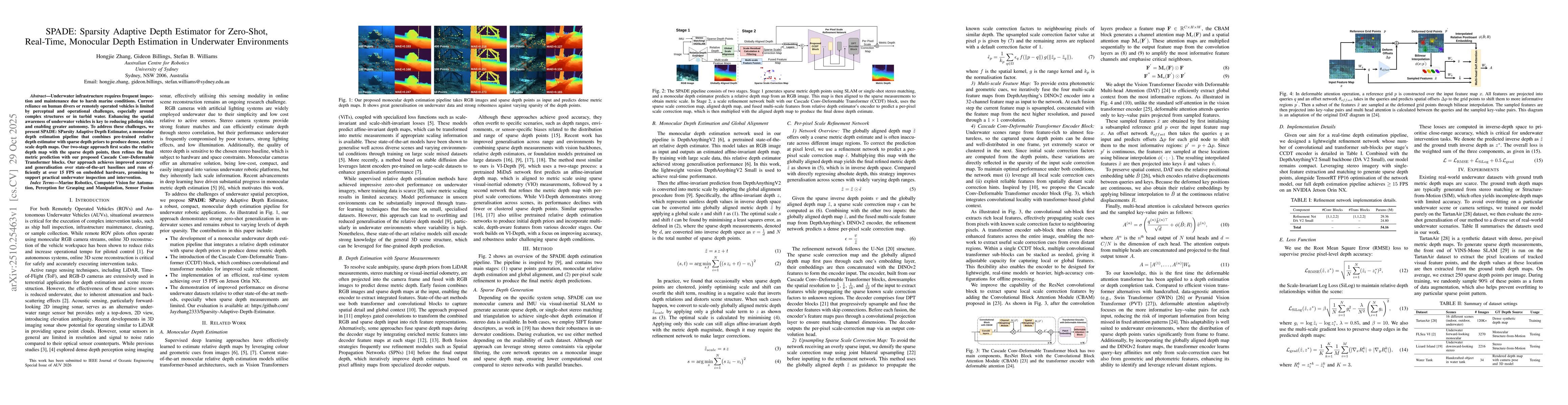 Thumbnail for SPADE: Sparsity Adaptive Depth Estimator for Zero-Shot, Real-Time,
  Monocular Depth Estimation in Underwater Environments
