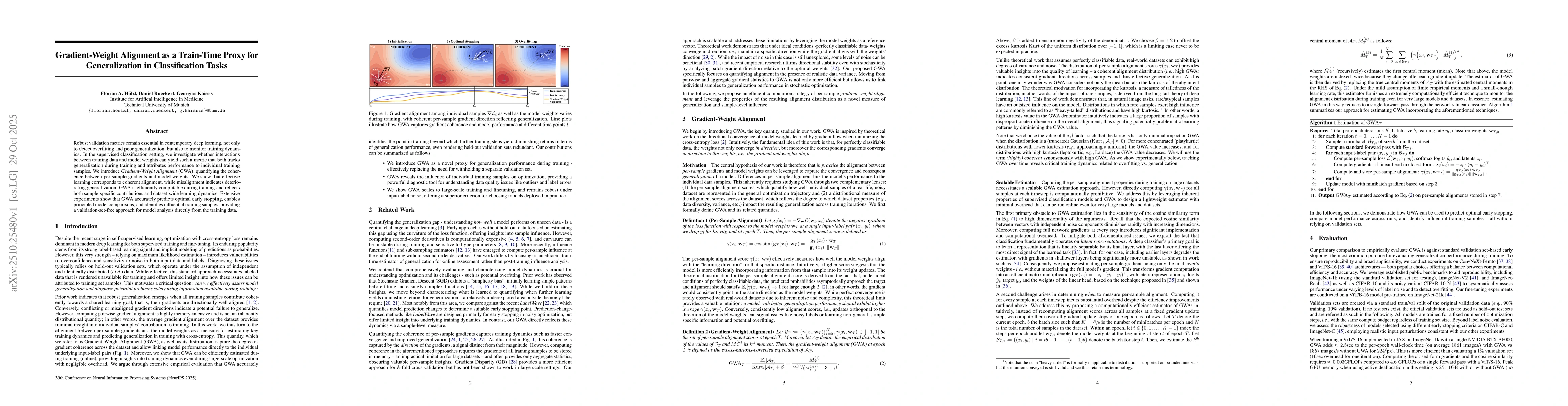 Thumbnail for Gradient-Weight Alignment as a Train-Time Proxy for Generalization in
  Classification Tasks