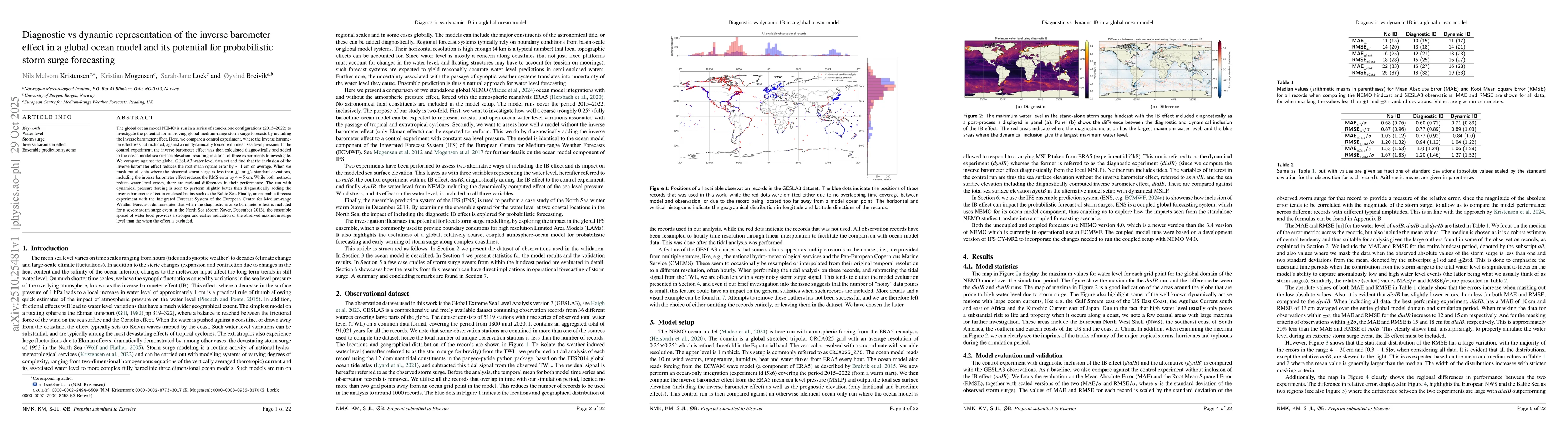 Thumbnail for Diagnostic vs dynamic representation of the inverse barometer effect in
  a global ocean model and its potential for probabilistic storm surge
  forecasting