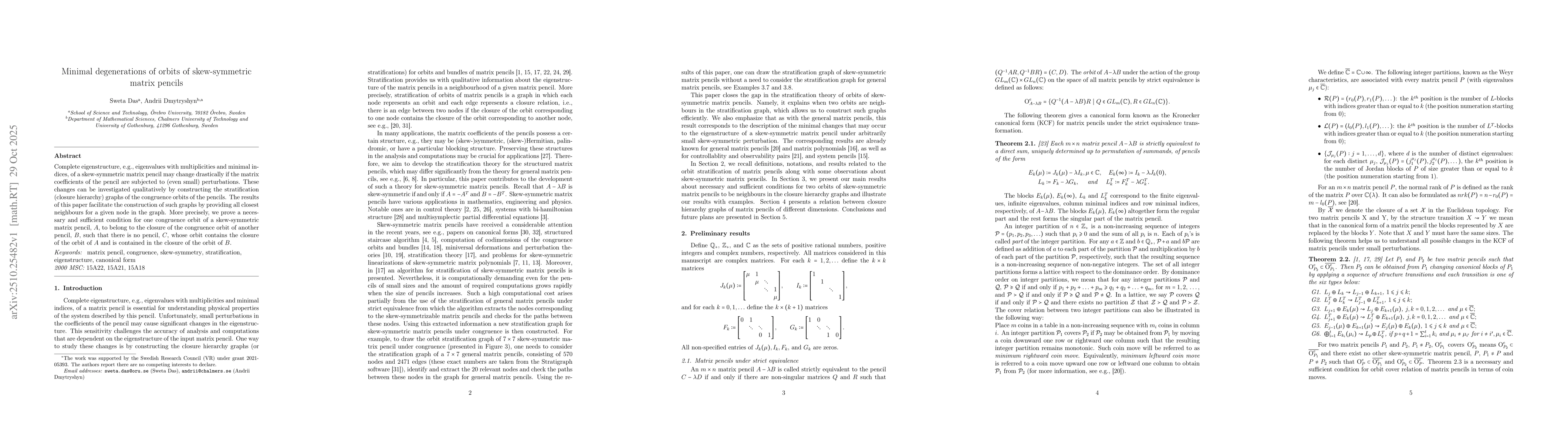 Thumbnail for Minimal degenerations of orbits of skew-symmetric matrix pencils