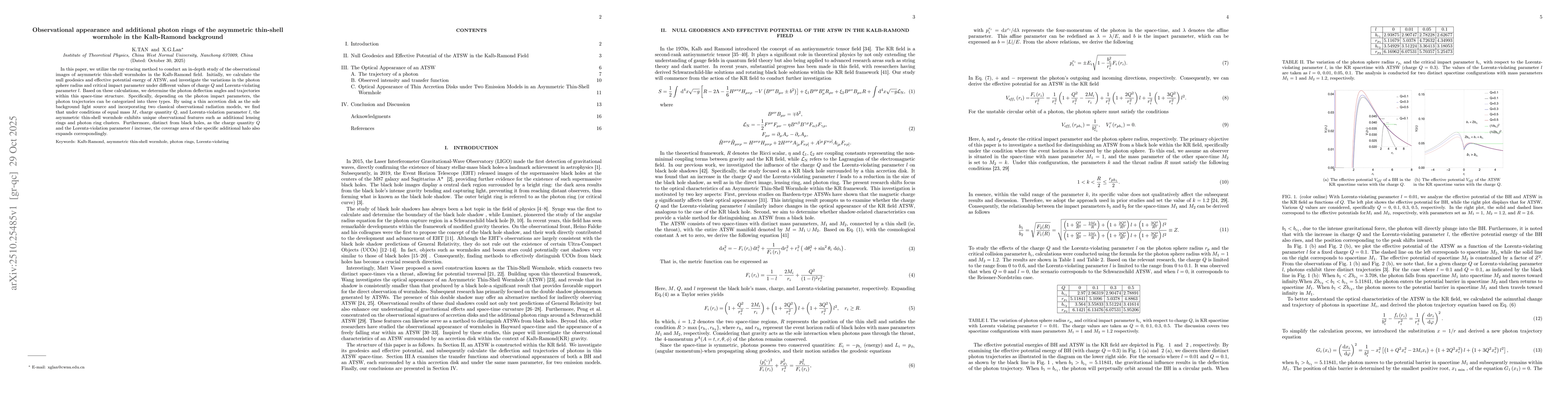 Thumbnail for Observational appearance and additional photon rings of the asymmetric
  thin-shell wormhole in the Kalb-Ramond background