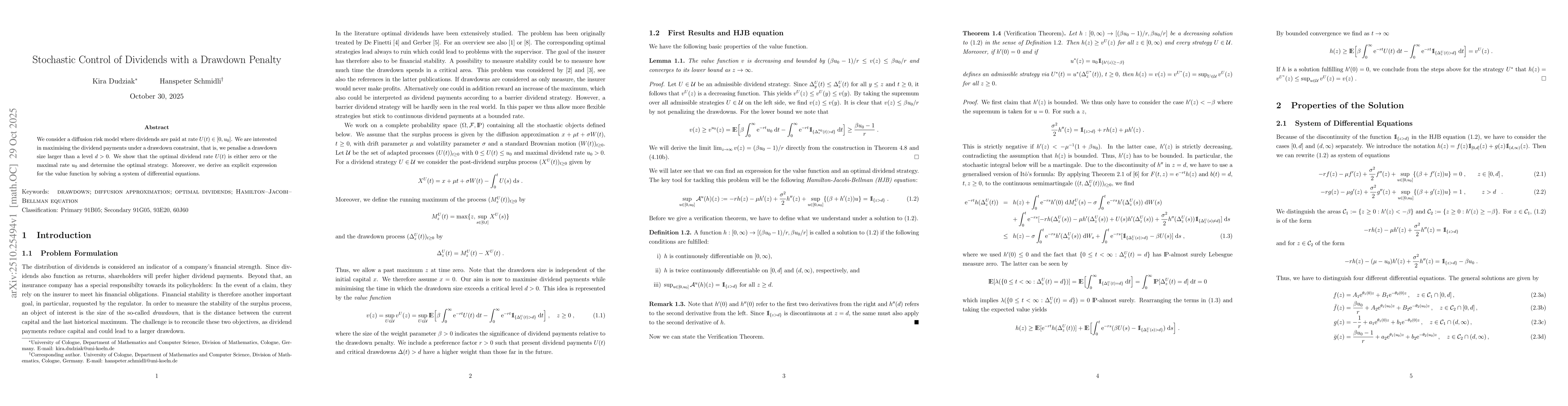 Thumbnail for Stochastic Control of Dividends with a Drawdown Penalty