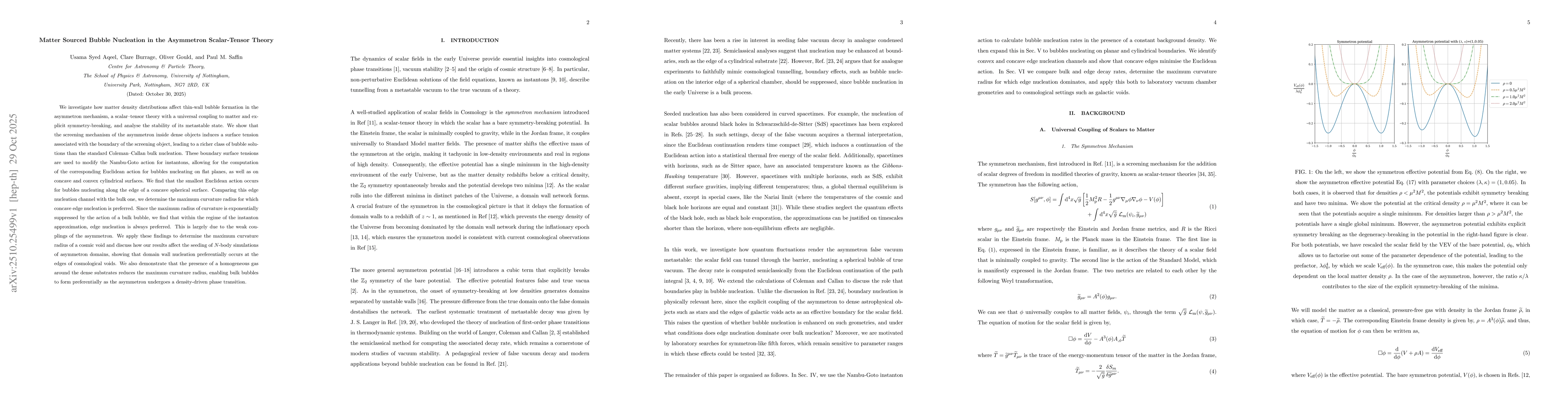 Thumbnail for Matter Sourced Bubble Nucleation in the Asymmetron Scalar-Tensor Theory