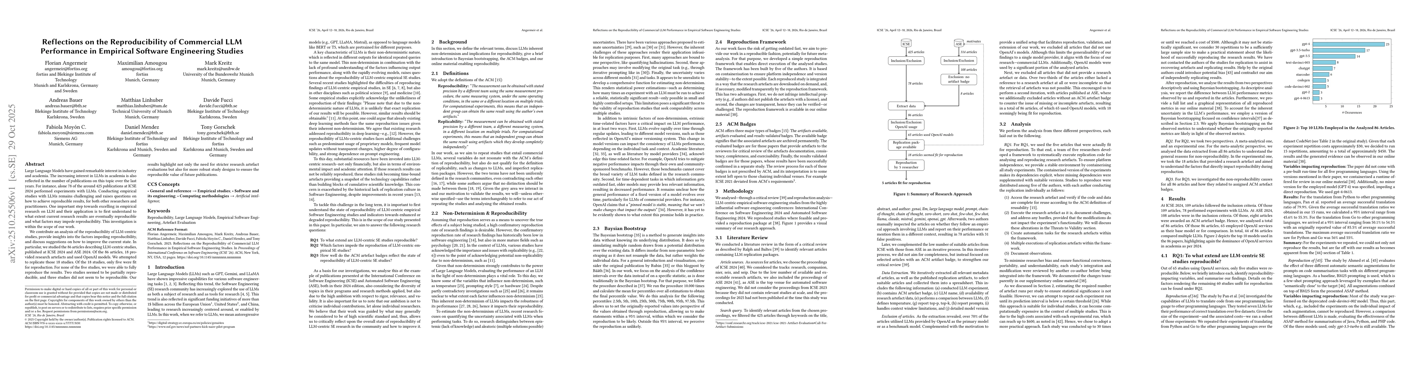 Thumbnail for Reflections on the Reproducibility of Commercial LLM Performance in
  Empirical Software Engineering Studies