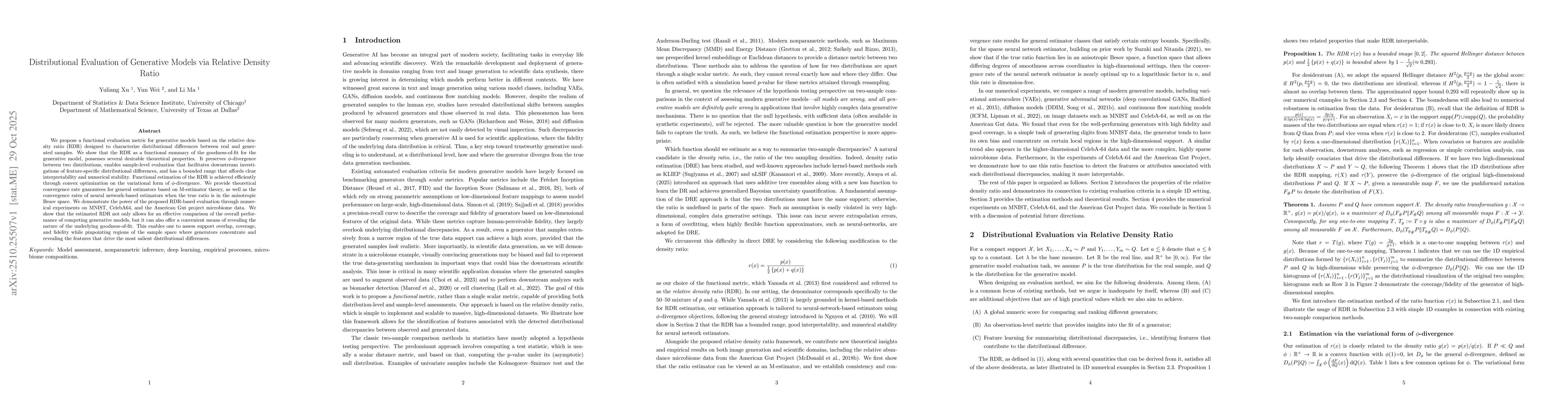 Thumbnail for Distributional Evaluation of Generative Models via Relative Density
  Ratio