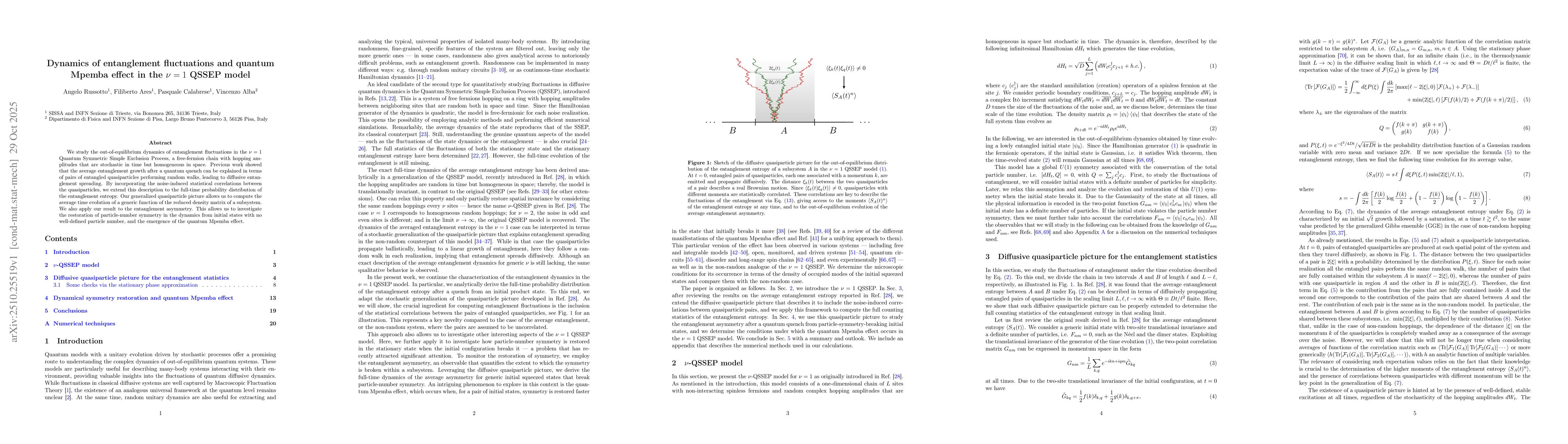 Thumbnail for Dynamics of entanglement fluctuations and quantum Mpemba effect in the
  $ν=1$ QSSEP model