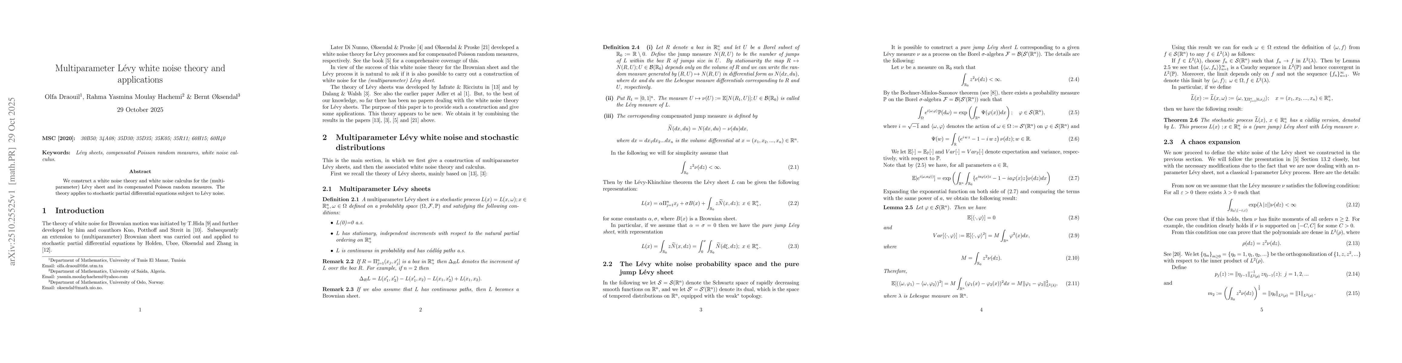 Thumbnail for Multiparameter Lévy white noise theory and applications