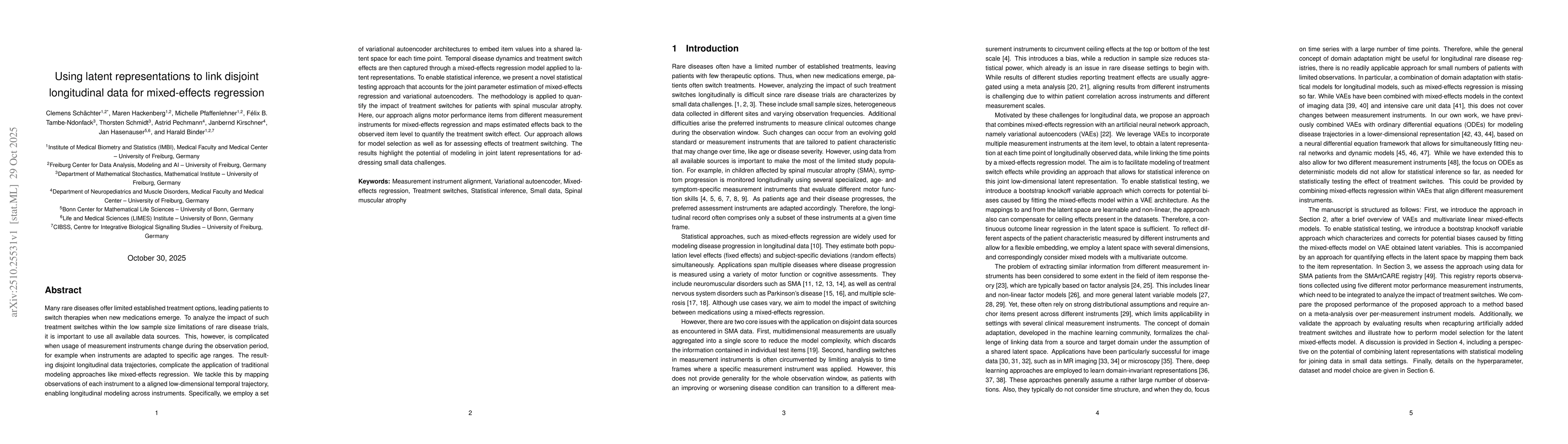 Thumbnail for Using latent representations to link disjoint longitudinal data for
  mixed-effects regression