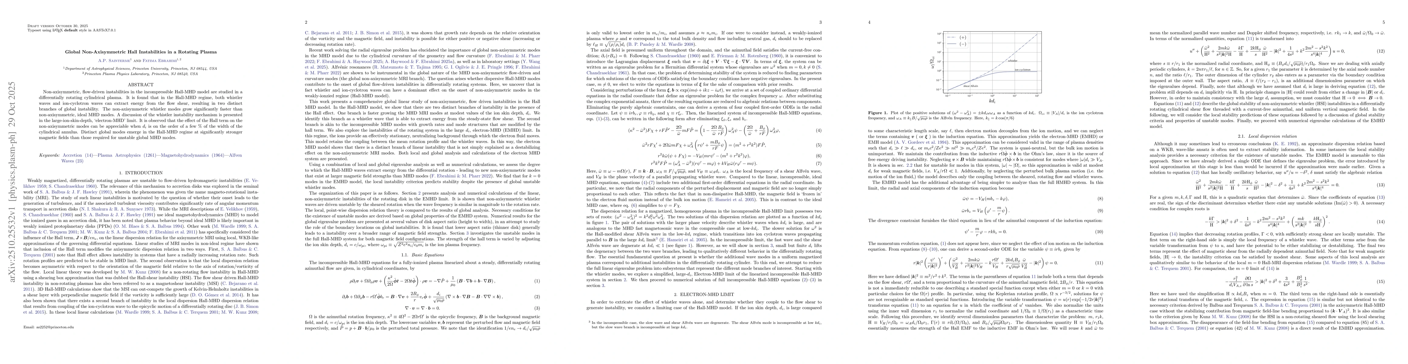 Thumbnail for Global Non-Axisymmetric Hall Instabilities in a Rotating Plasma