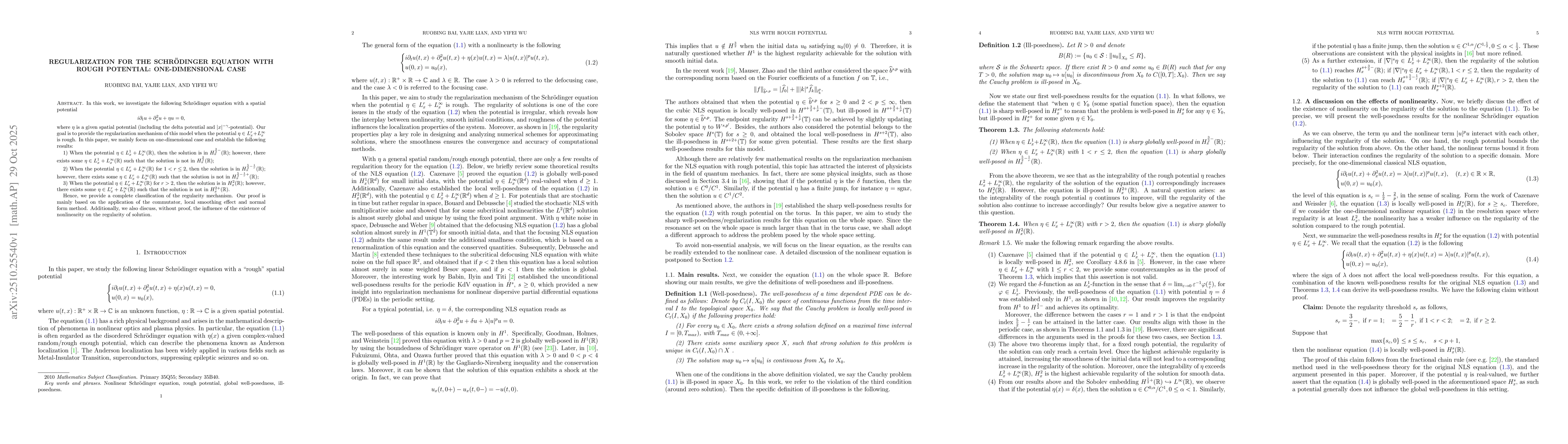 Thumbnail for Regularization for the Schrödinger equation with rough potential:
  one-dimensional case