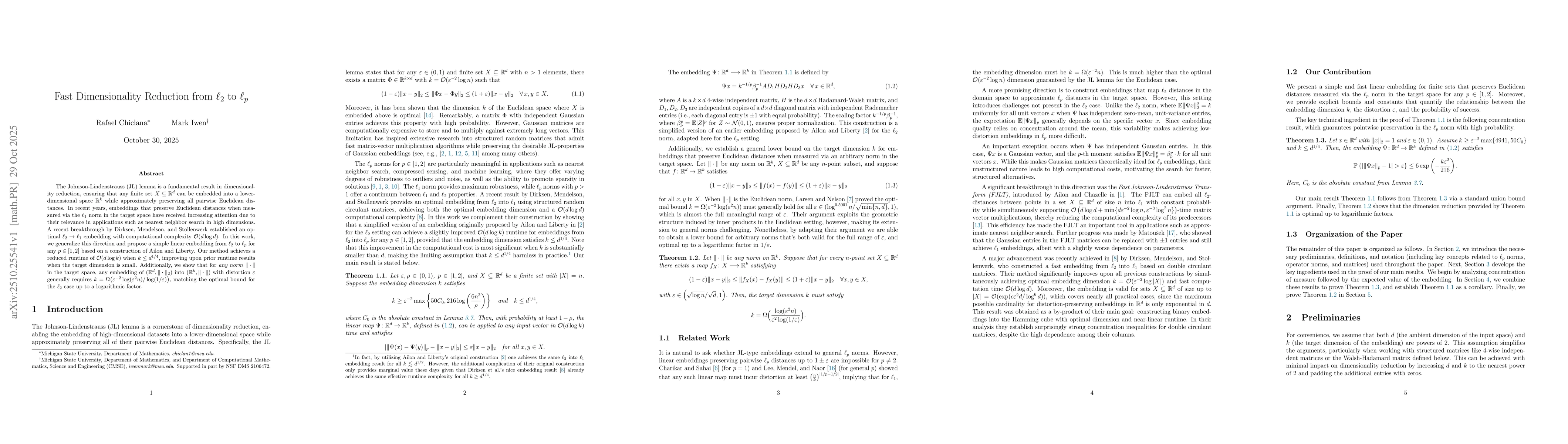 Thumbnail for Fast Dimensionality Reduction from $\ell_2$ to $\ell_p$