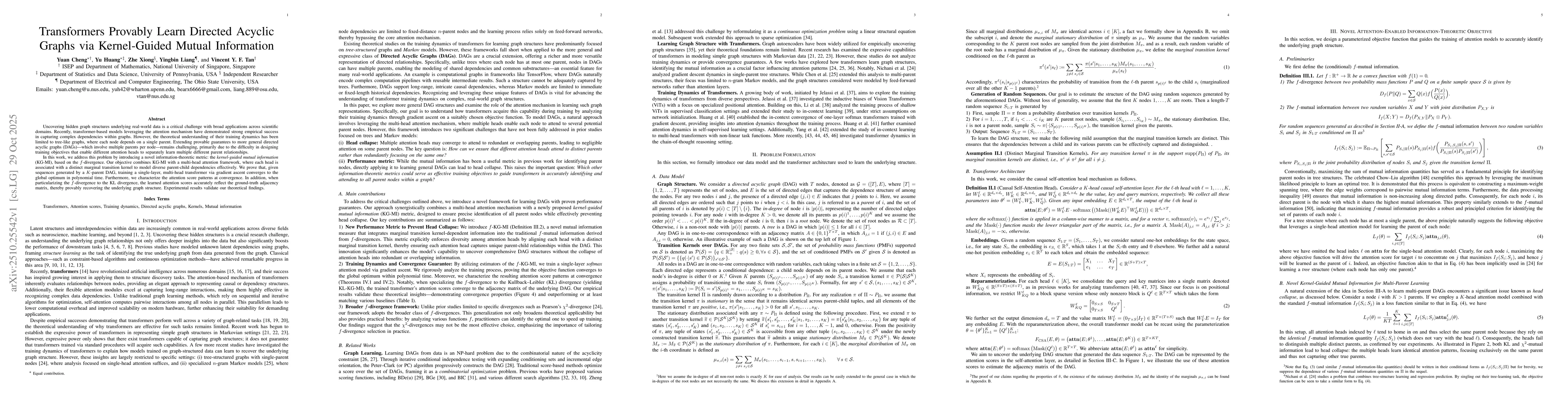 Thumbnail for Transformers Provably Learn Directed Acyclic Graphs via Kernel-Guided
  Mutual Information