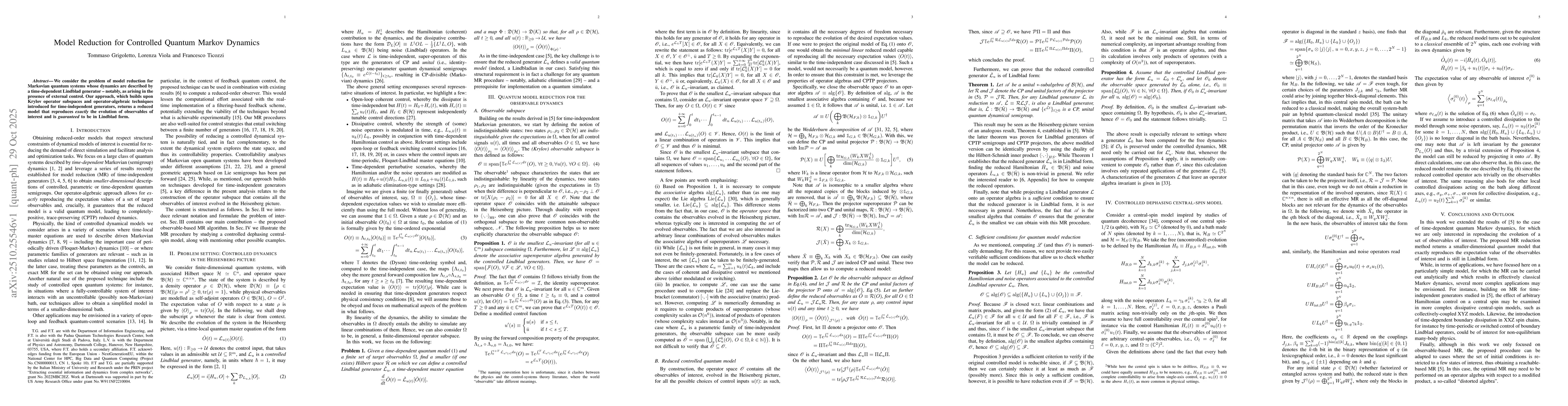 Thumbnail for Model Reduction for Controlled Quantum Markov Dynamics