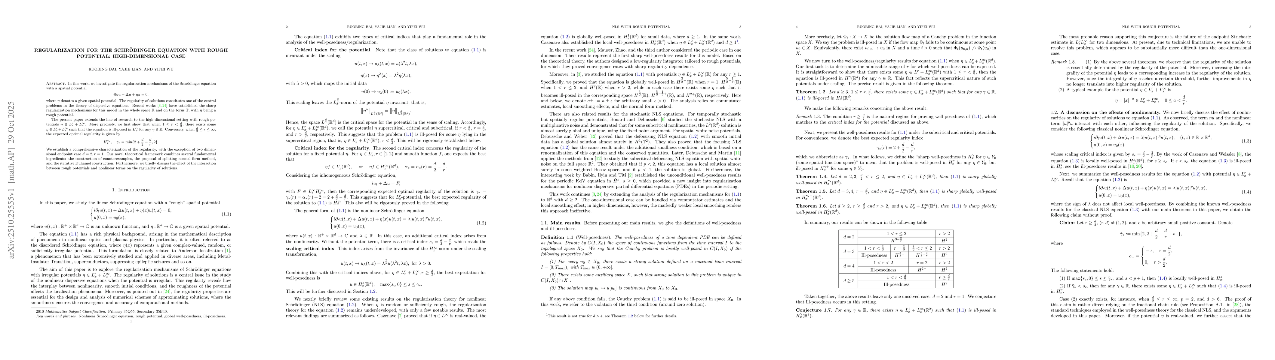 Thumbnail for Regularization for the Schrödinger equation with rough potential:
  high-dimensional case