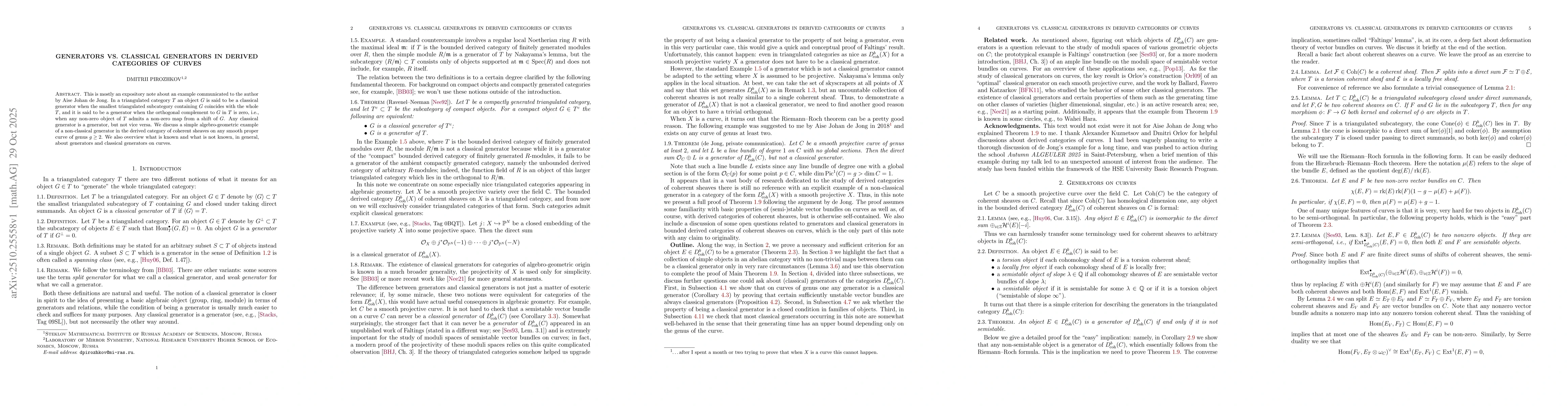 Thumbnail for Generators vs. classical generators in derived categories of curves