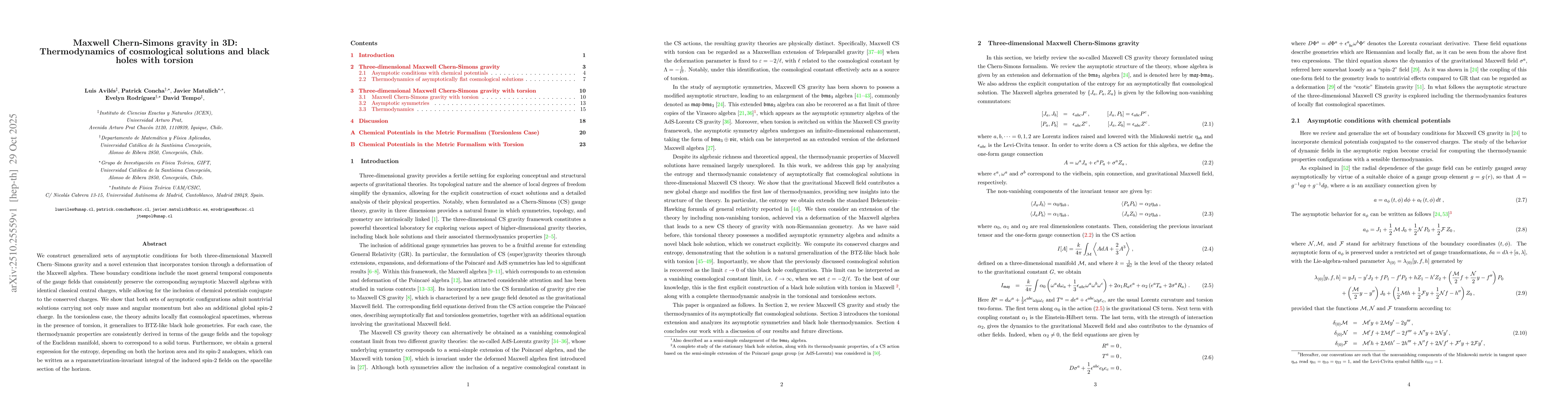 Thumbnail for Maxwell Chern-Simons gravity in 3D: Thermodynamics of cosmological
  solutions and black holes with torsion