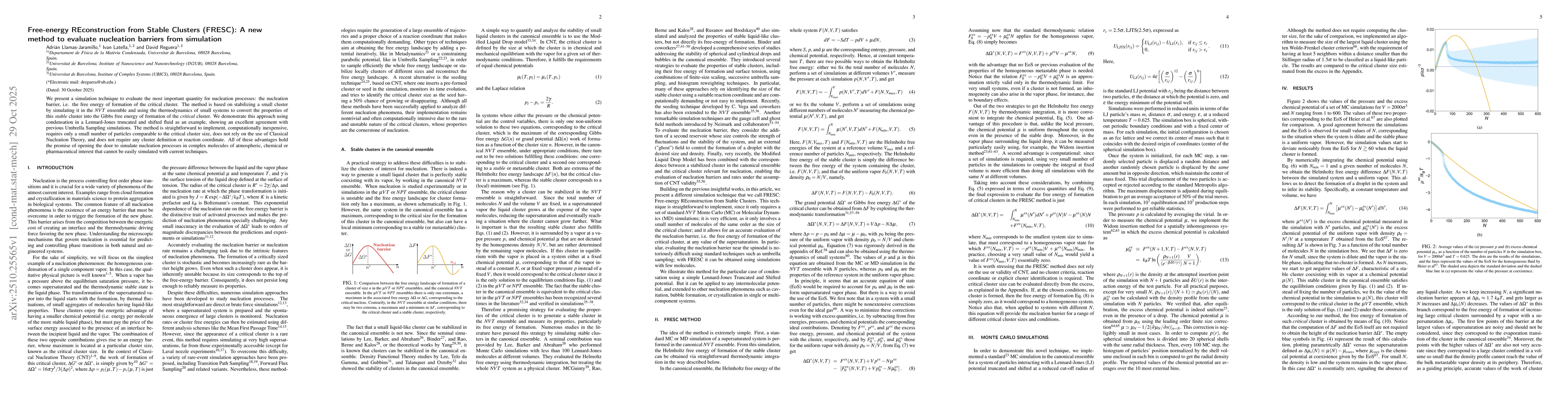 Thumbnail for Free-energy REconstruction from Stable Clusters (FRESC): A new method to
  evaluate nucleation barriers from simulation