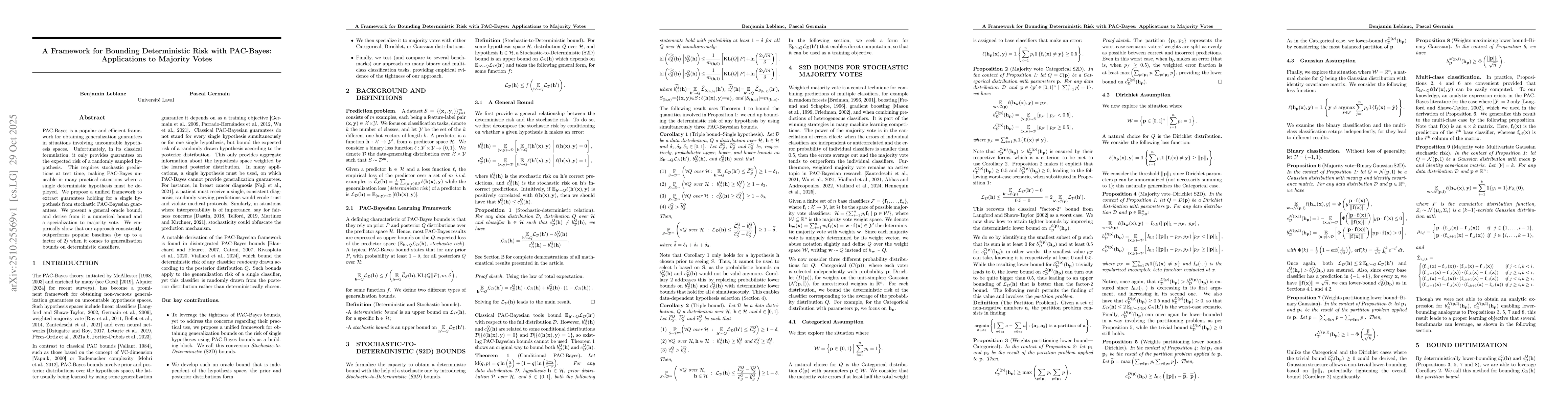 Thumbnail for A Framework for Bounding Deterministic Risk with PAC-Bayes: Applications
  to Majority Votes