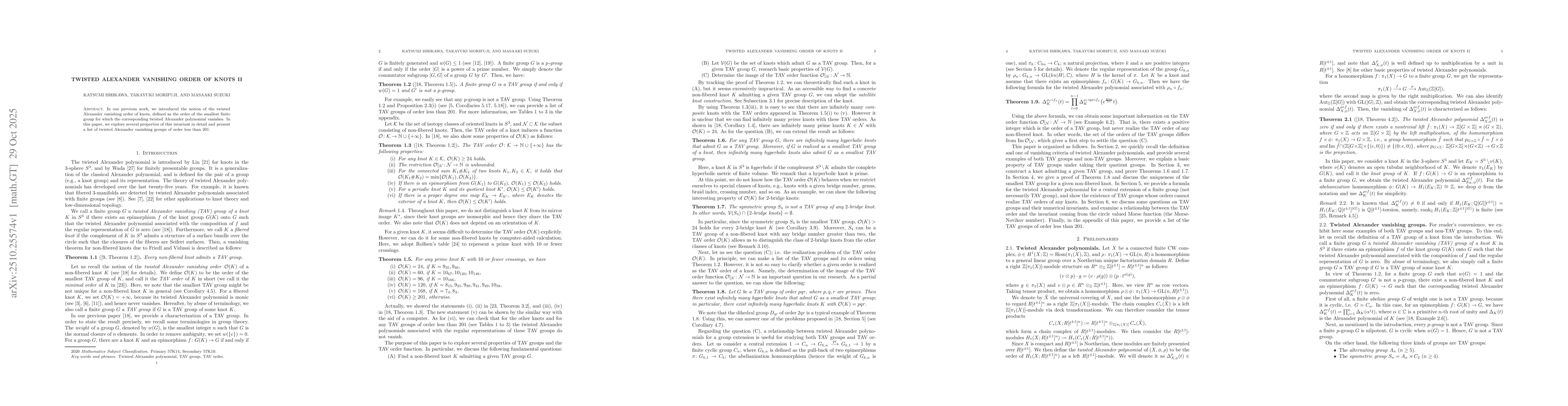 Thumbnail for Twisted Alexander vanishing order of knots II