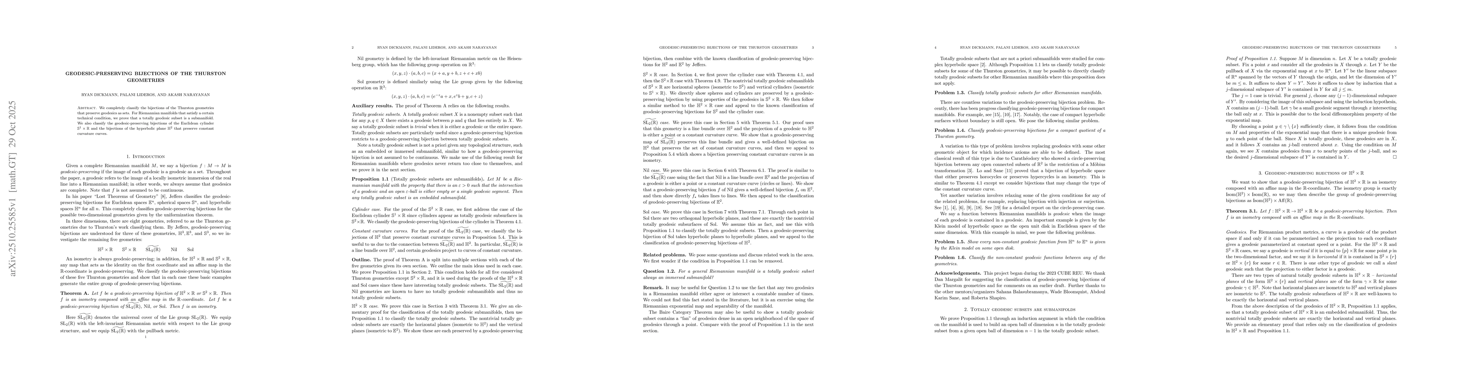 Thumbnail for Geodesic-preserving bijections of the Thurston geometries