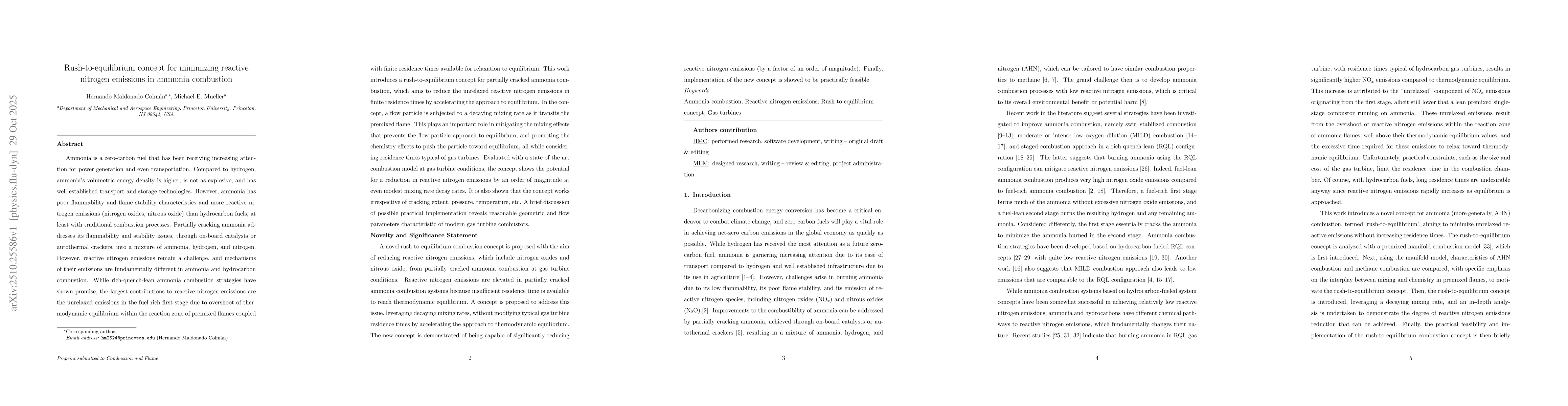Thumbnail for Rush-to-equilibrium concept for minimizing reactive nitrogen emissions
  in ammonia combustion