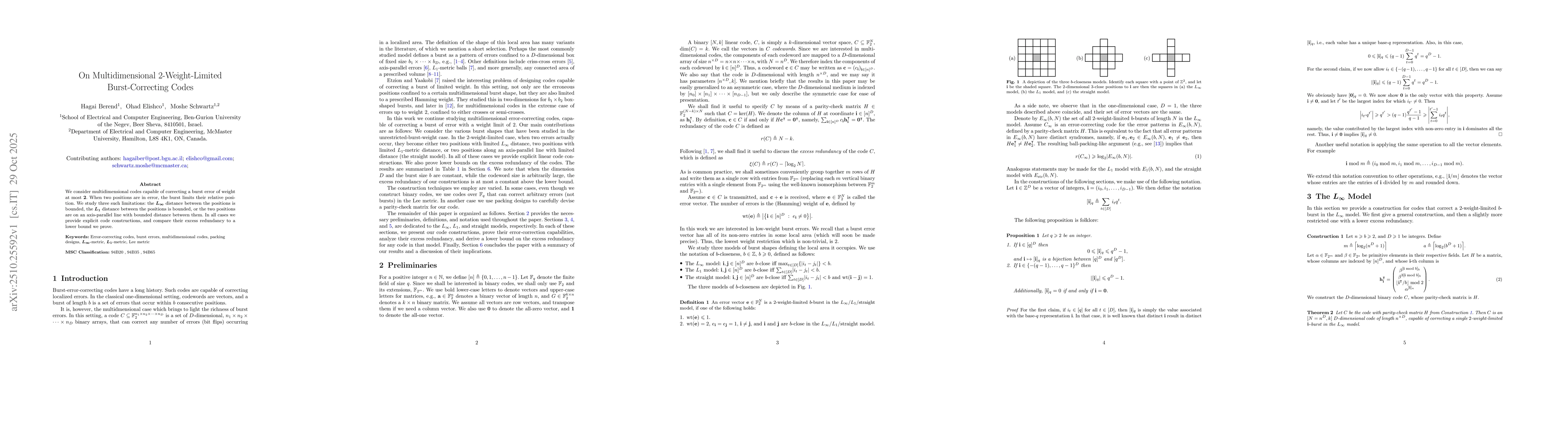 Thumbnail for On Multidimensional 2-Weight-Limited Burst-Correcting Codes