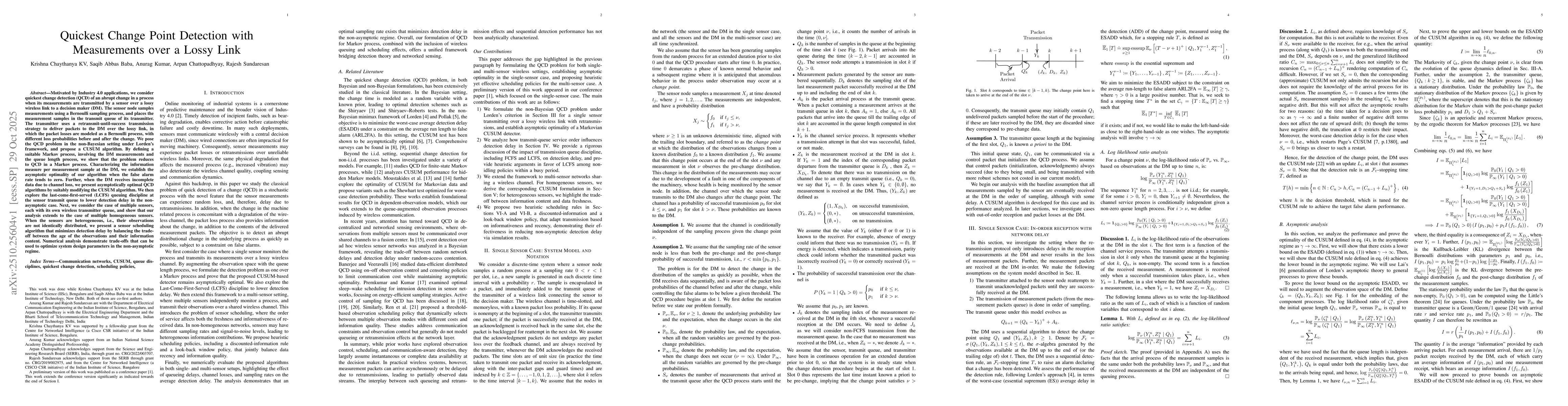 Thumbnail for Quickest Change Point Detection with Measurements over a Lossy Link