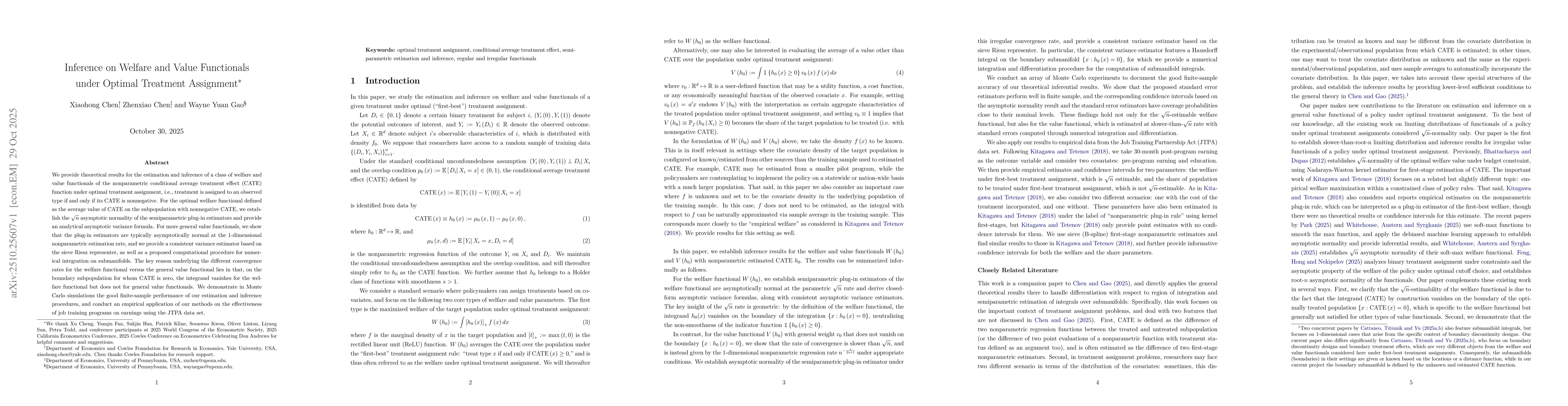 Thumbnail for Inference on Welfare and Value Functionals under Optimal Treatment
  Assignment