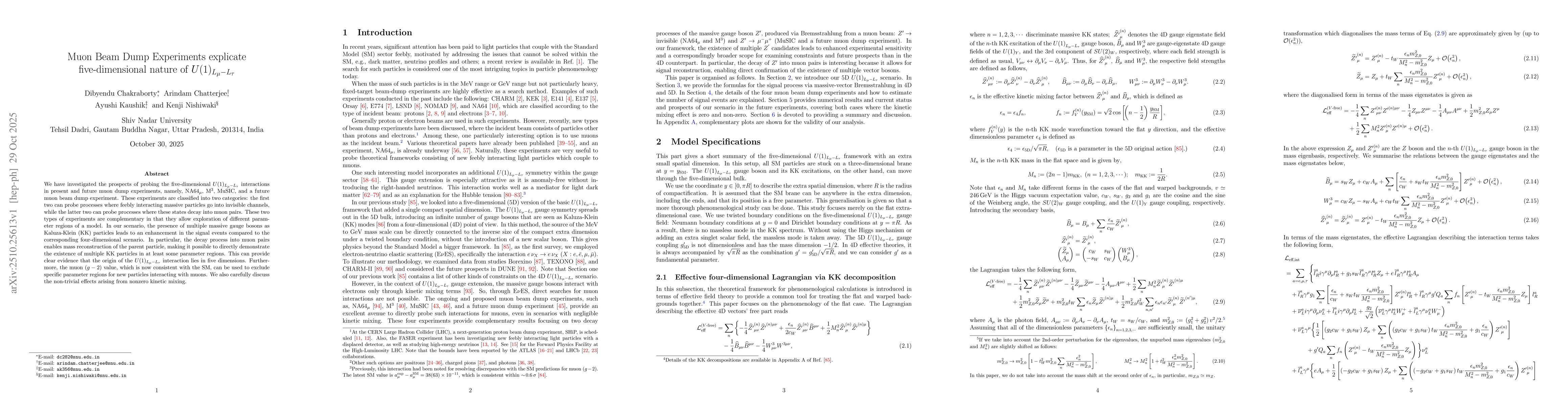 Thumbnail for Muon Beam Dump Experiments explicate five-dimensional nature of
  $U(1)_{L_μ-L_τ}$