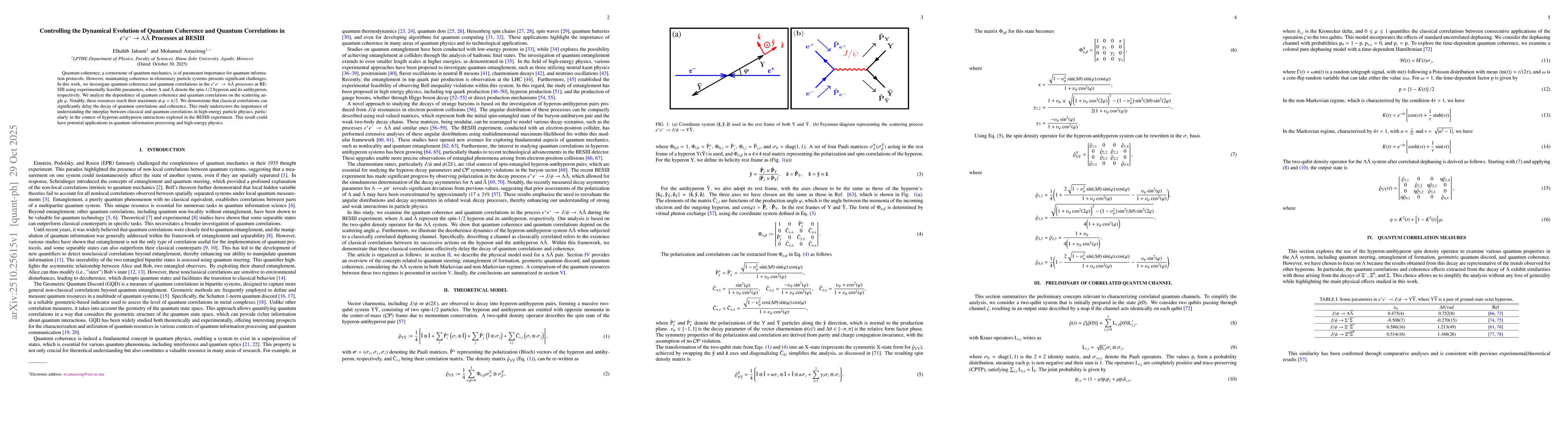 Thumbnail for Controlling the Dynamical Evolution of Quantum Coherence and Quantum
  Correlations in $ e^{+}e^{-} \to Λ\barΛ$ Processes at BESIII