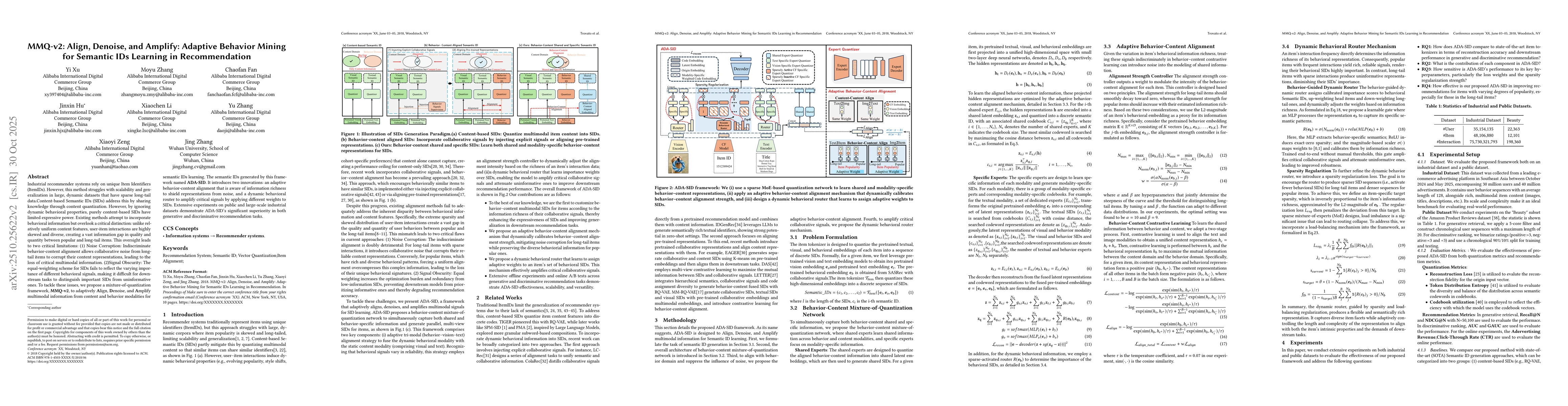 Thumbnail for MMQ-v2: Align, Denoise, and Amplify: Adaptive Behavior Mining for
  Semantic IDs Learning in Recommendation