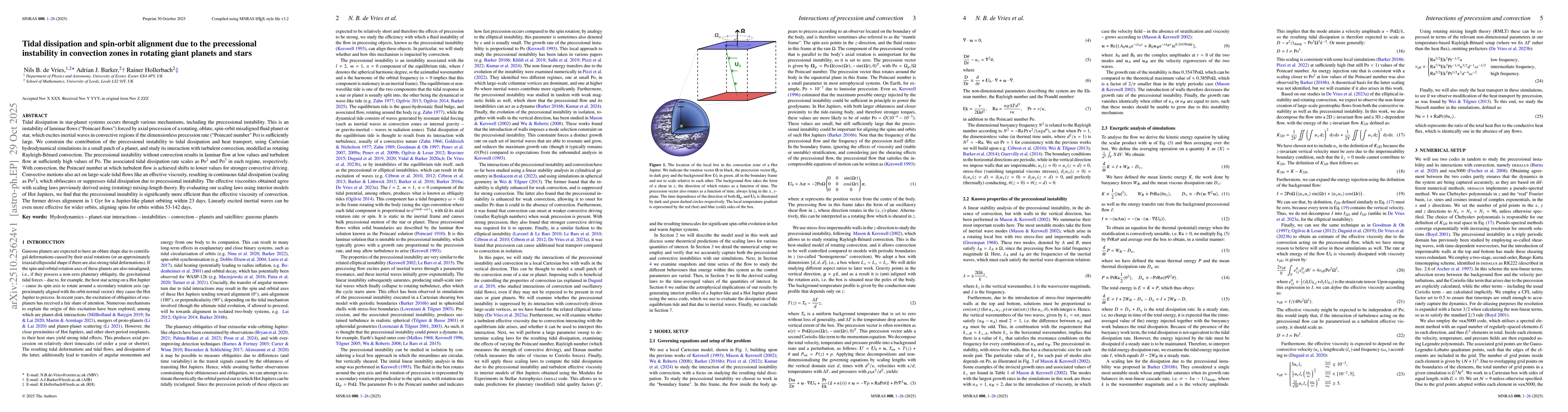 Thumbnail for Tidal dissipation and spin-orbit alignment due to the precessional
  instability in convection zones in rotating giant planets and stars