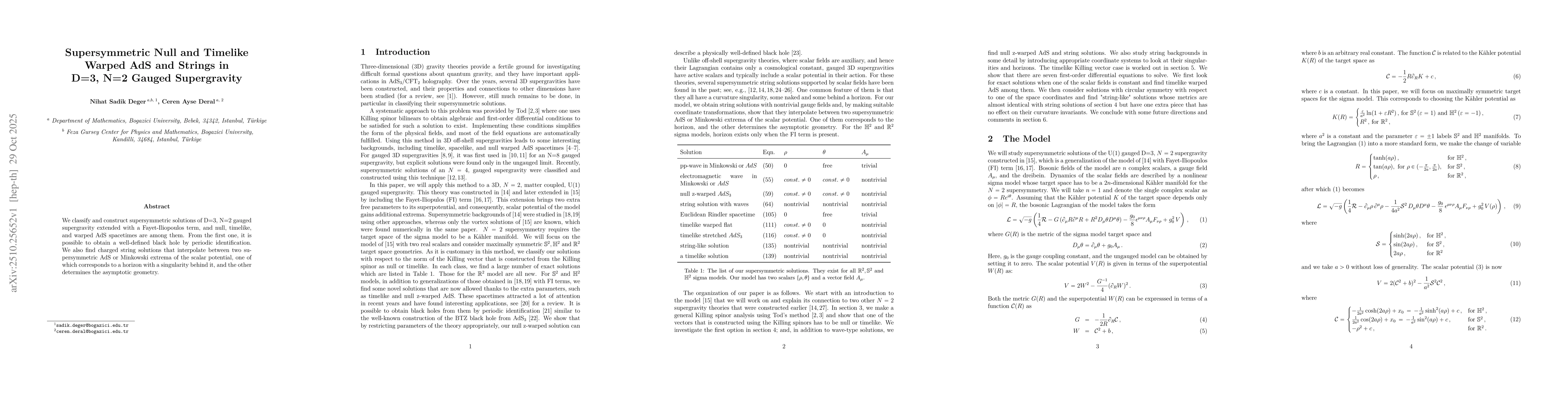 Thumbnail for Supersymmetric Null and Timelike Warped AdS and Strings in D=3, N=2
  Gauged Supergravity