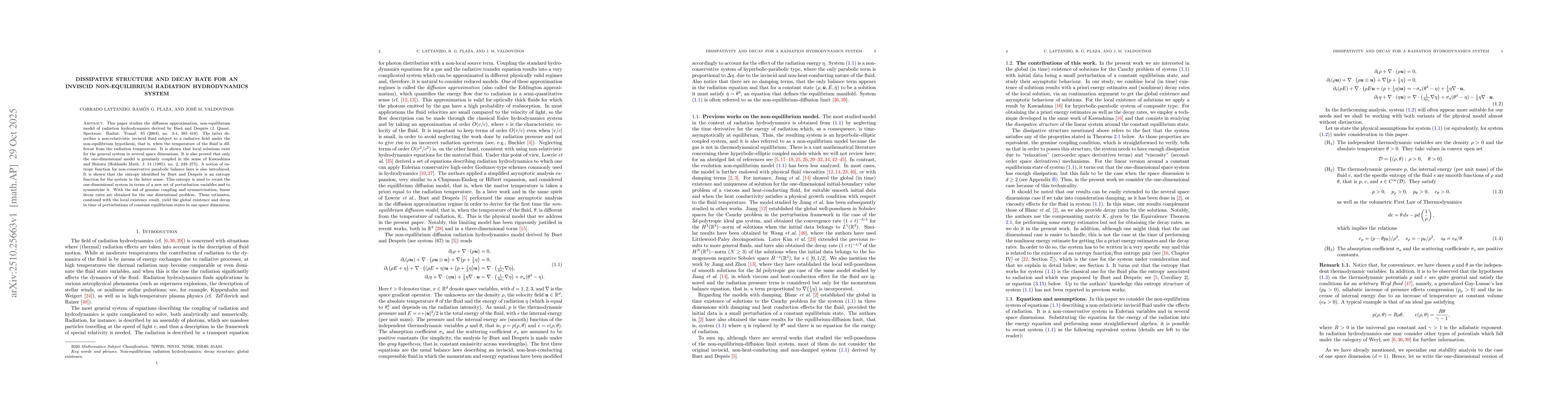 Thumbnail for Dissipative structure and decay rate for an inviscid non-equilibrium
  radiation hydrodynamics system