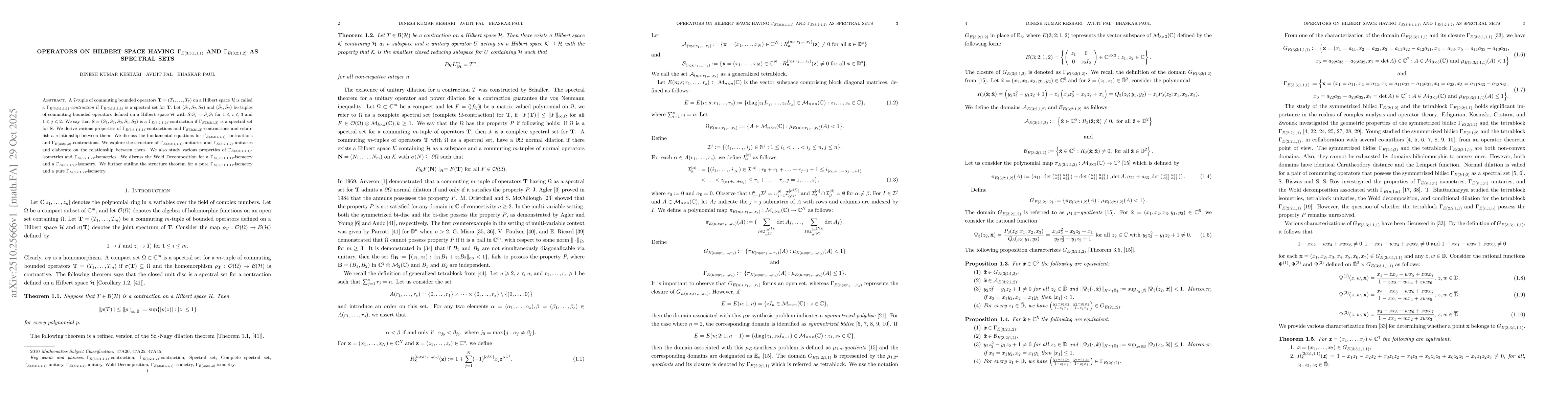 Thumbnail for Operators on Hilbert Space having $Γ_{E(3; 3; 1, 1, 1)}$ and
  $Γ_{E(3; 2; 1, 2)}$ as Spectral Sets