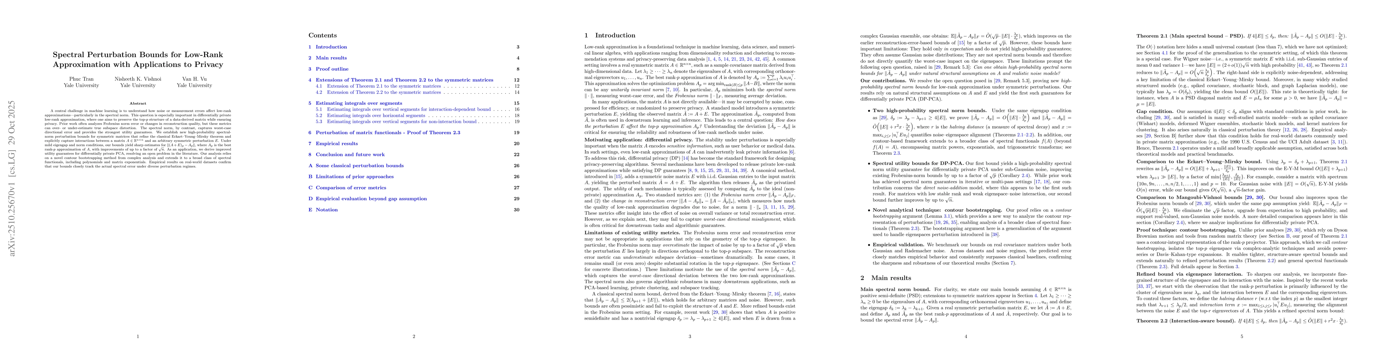 Thumbnail for Spectral Perturbation Bounds for Low-Rank Approximation with
  Applications to Privacy