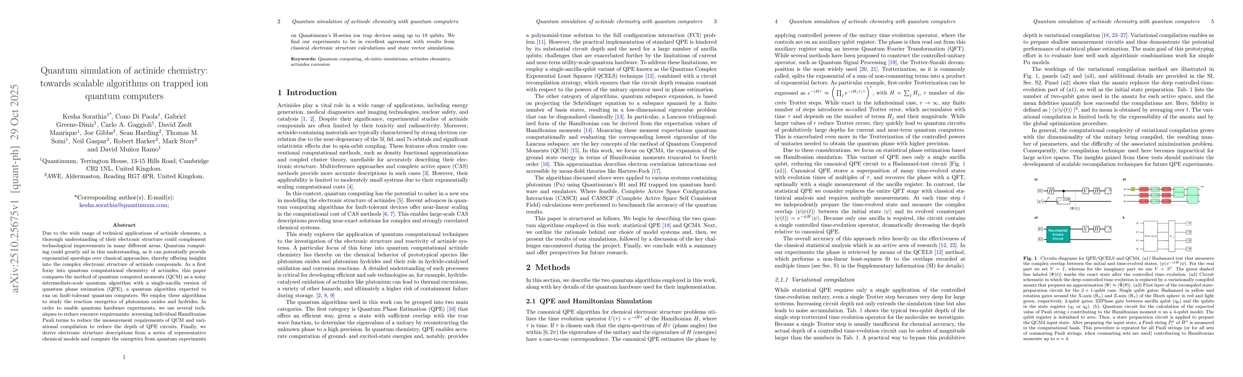 Thumbnail for Quantum simulation of actinide chemistry: towards scalable algorithms on
  trapped ion quantum computers