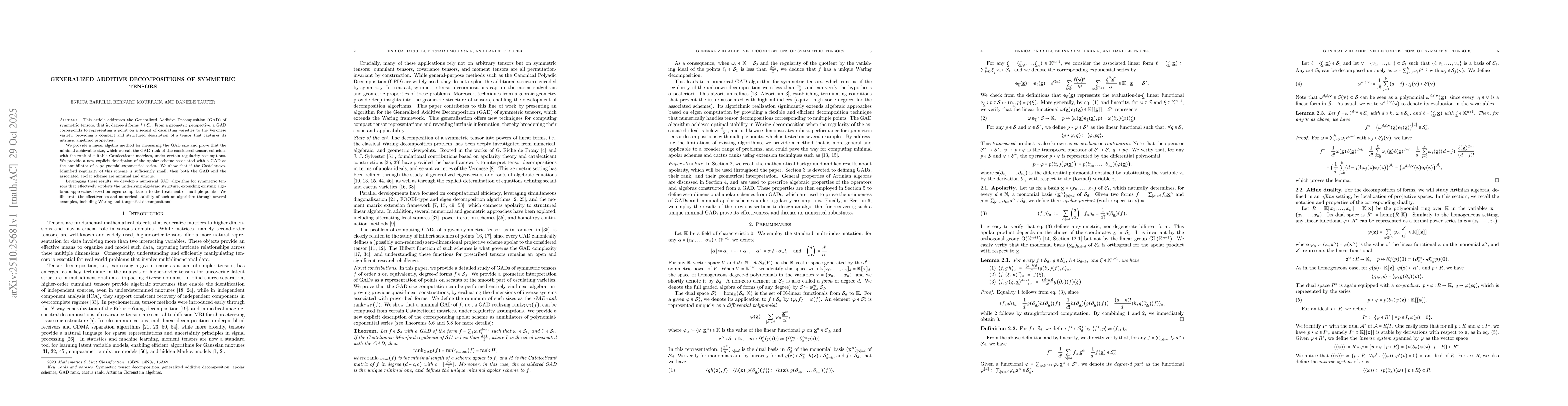 Thumbnail for Generalized Additive Decompositions of Symmetric Tensors